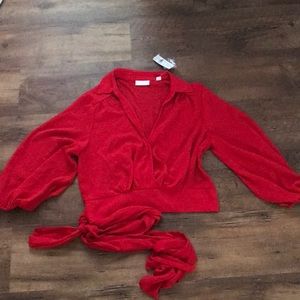 Red wrap blouse